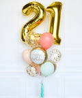 Mint, Coral, Blush, and Gold - Custom Age Birthday Confetti Balloon Bouquet