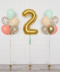 Mint, Coral, Blush, and Gold  Number Balloon and Confetti Balloon Bouquets Set from Balloon Expert