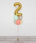 Mint, Coral, Blush, and Gold Number Confetti Balloon Bouquet, 7 Balloons from Balloon Expert