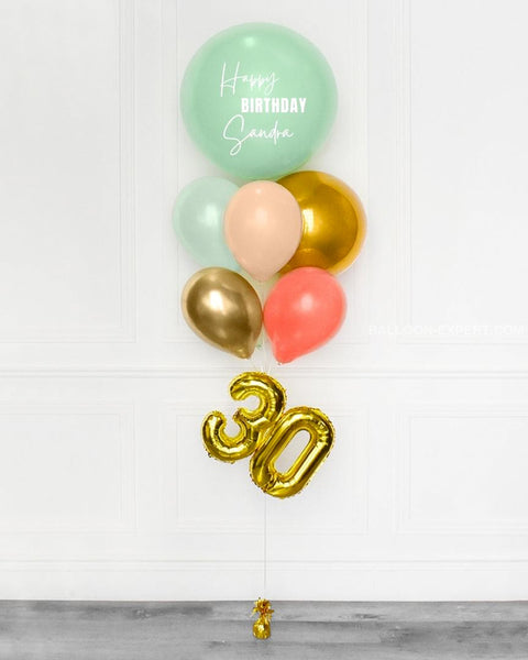 Mint, Coral, Blush, and Gold - Personalized Jumbo Balloon Bouquet with 16" Number Full Length product image