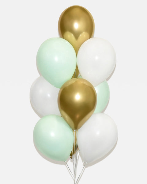 Mint, White and Chrome Gold Balloon Bouquet