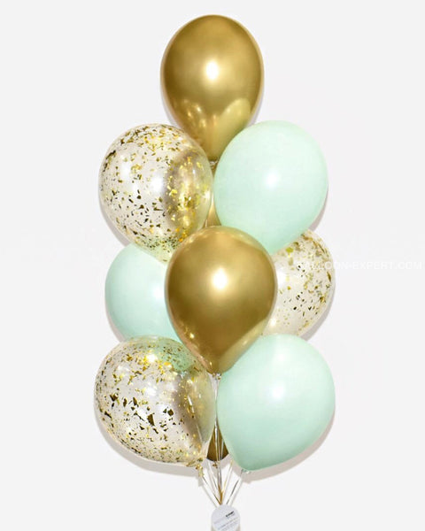 Mint And Gold Confetti Balloon Bouquet