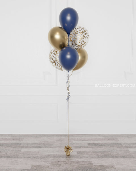 Navy Blue and Gold Confetti Balloon Bouquet, 7 Balloons from Balloon Expert