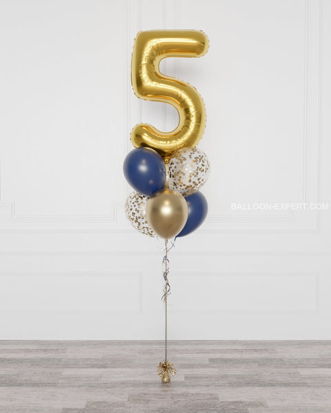 Navy Blue and Gold Number Confetti Balloon Bouquet, 7 Balloons from Balloon Expert