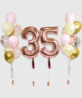 Number Balloon With Confetti Bouquets - Pink Chrome Gold Rose
