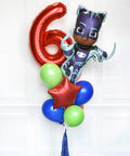 Pj Masks Number Balloon Bouquet - Blue Red And Green Boys Birthday