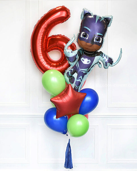Pj Masks Number Balloon Bouquet - Blue Red And Green Boys Birthday