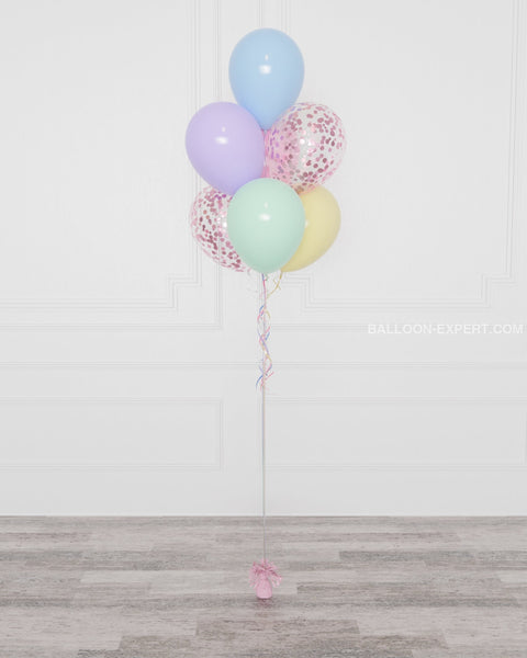 Pastel Rainbow Confetti Balloon Bouquet, 7 Balloons from Balloon Expert