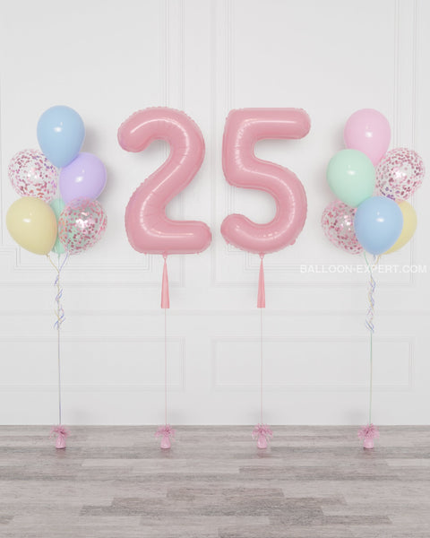 Pastel Rainbow - Double Number Balloons And Confetti Balloon Bouquets Set