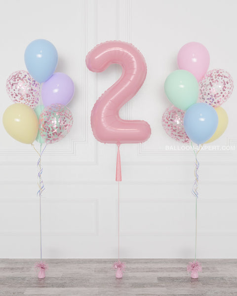 Pastel Rainbow Number Balloon and Confetti Balloon Bouquets Set from Balloon Expert