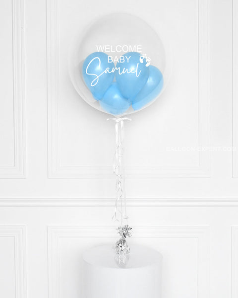 Baby Blue - Personalized Bubble Balloon Filled With Balloons, heliujm inflated from balloon expert