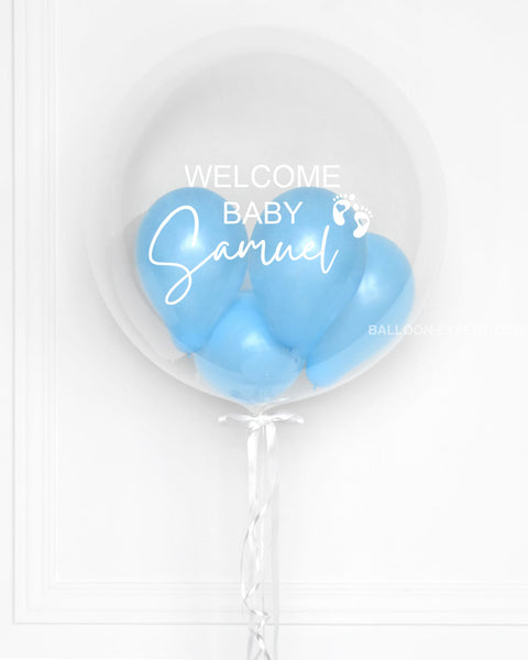 Baby Blue - Personalized Bubble Balloon Filled With Balloons, heliujm inflated from balloon expert, closer image