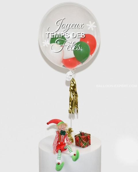 Personalized Bubble Balloon Filled With Red Green & White Balloons Christmas