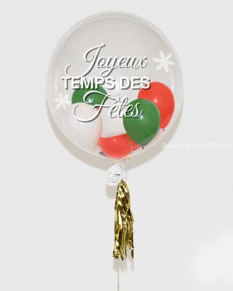 Personalized Bubble Balloon Filled With Red Green & White Balloons Christmas