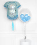 It's a Boy! - Baby Blue Personalized Bubble Ballon with a Baby Onesie Supershape Balloon, helium inflated from Balloon Expert