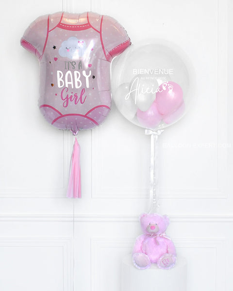 It's a Girl! - Baby Pink Personalized Bubble Balloon and Supershape Balloon, Helium inflated from Balloon Expert