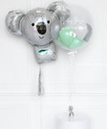 Baby Koala - Mint, White, and Grey  Personalized Bubble Balloon and Supershape Balloon, helium inflated from balloon expert