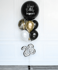 Black, Gold, and White - Personalized Jumbo Balloon Bouquet with 16 Number, helium inflated
