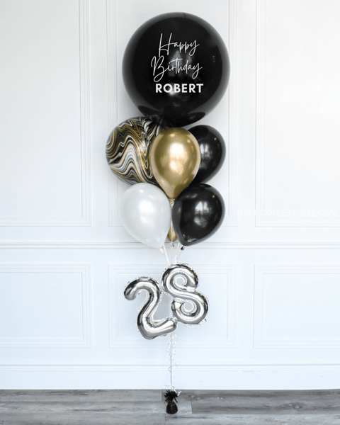 Black, Gold, and White - Personalized Jumbo Balloon Bouquet with 16 Number, helium inflated