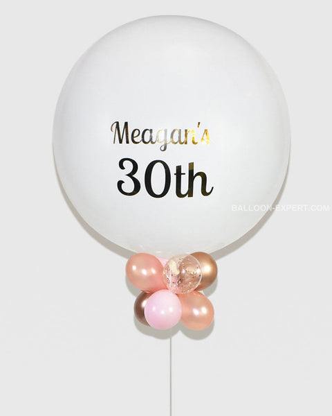 Personalized Jumbo Balloon With Mini Balloons - White Rose Gold