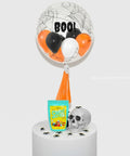 Halloween - Orange, Black, and White Personalized Bubble Balloon Filled with Balloons, helium inflated from balloon expert