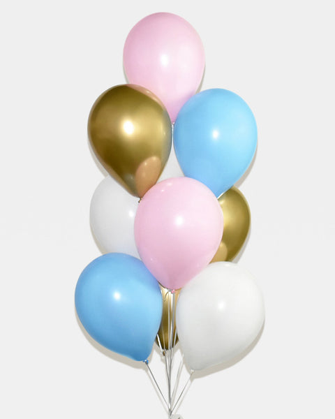 Pink, Blue, White and Chrome Gold Balloon Bouquet