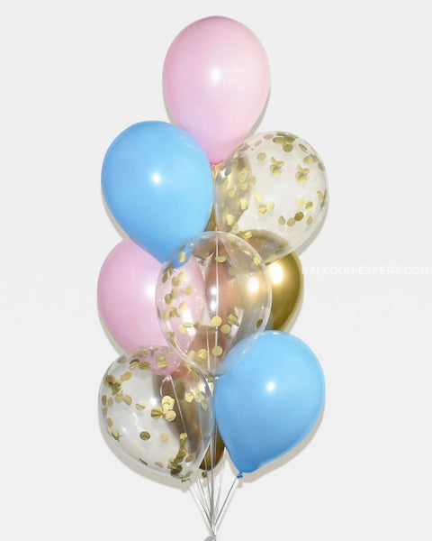 Pink Blue And Gold Confetti Balloon Bouquet