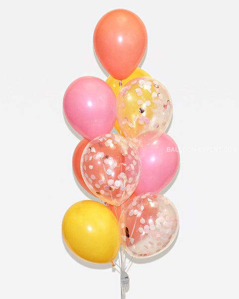 Pink Coral Yellow And Rose Gold Confetti Balloon Bouquet