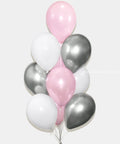 Pink Silver And White Balloon Bouquet