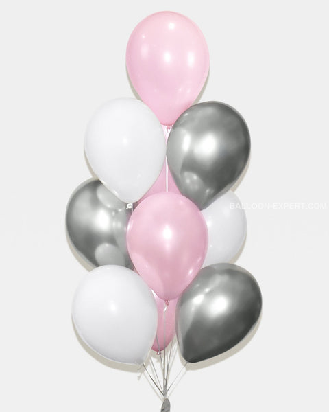 Pink Silver And White Balloon Bouquet