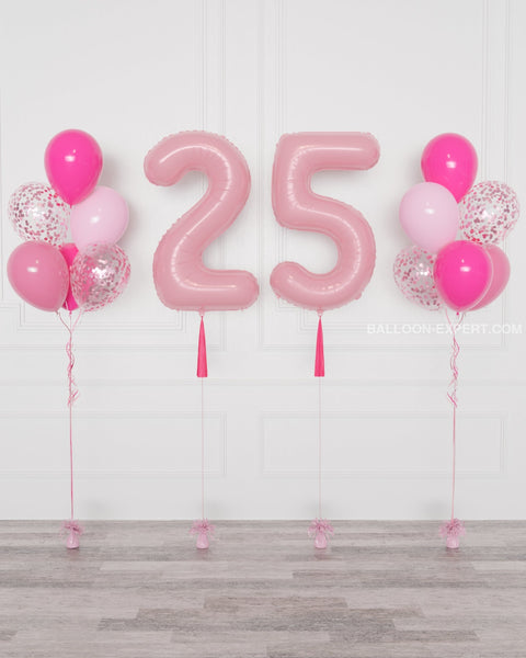 Pink and Fuchsia Double Number Balloons and Confetti Balloon Bouquets Set from Balloon Expert