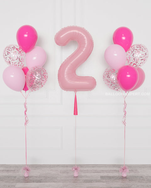 Pink and Fuchsia Number Balloon and Confetti Balloon Bouquets Set from Balloon Expert