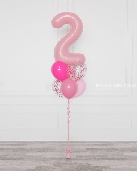 Pink and Fuchsia Number Confetti Balloon Bouquet, 7 Balloons  from Balloon Expert