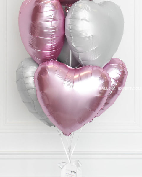 Pink and White - Personalized Orbz and Heart Balloon Bouquet, helium inflated from balloon expert, closer image
