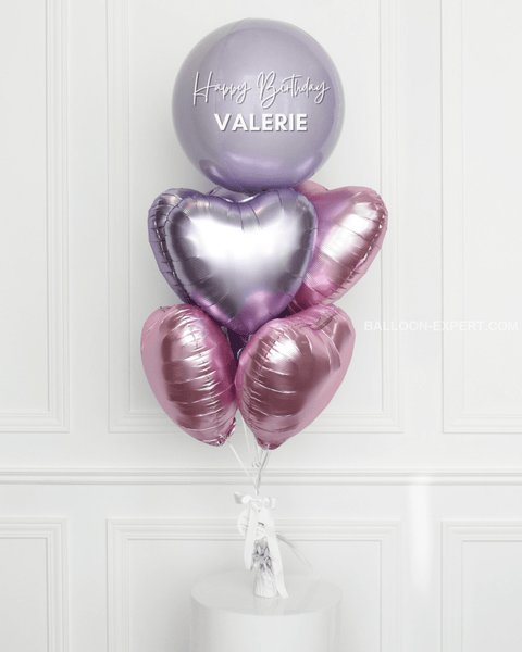 Lilac and Pink - Personalized Orbz and Heart Balloon Bouquet, helium inflated from balloon expert