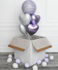 Lilac and White - Personalized Orbz and Heart Balloon Bouquet Surprise Box, helium inflated