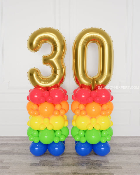 Rainbow Double Number Balloon Columns from Balloon Expert