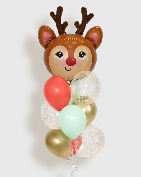 Red Nose Reindeer Confetti Balloon Bouquet -  Mint, Red, Gold, White