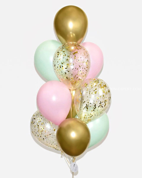 Rose Mint Chrome Gold And Confetti Balloon Bouquet