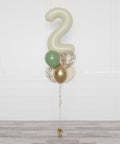Sage Green, Ivory, Gold Number Confetti Balloon Bouquet, 7 Balloons from Balloon Expert