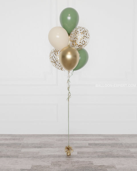 Sage Green, Ivory, and Gold Confetti Balloon Bouquet, 7 Balloons from Balloon Expert