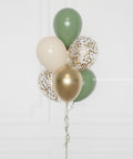 Sage Green, Ivory, and Gold Confetti Balloon Bouquet, 7 Balloons from Balloon Expert, zoom in image