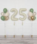 Sage Green, Ivory, and Gold - Double Number Balloons and Confetti Balloon Bouquets Set