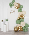 Sage Green, Ivory, and Gold Balloon Garland, 12 ft from Balloon Expert