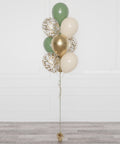 Sage Green, Ivory, and Gold Confetti Balloon Bouquet, contains 10 Balloons Full Picture from Balloon Expert