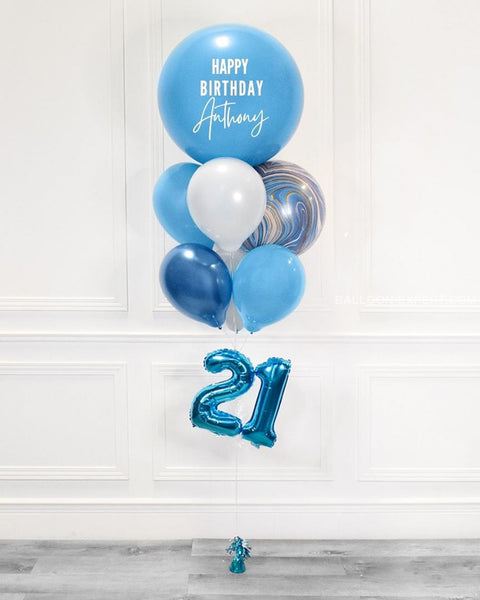 Shades of Blue - Personalized Jumbo Balloon Bouquet with 16" Number full length product image