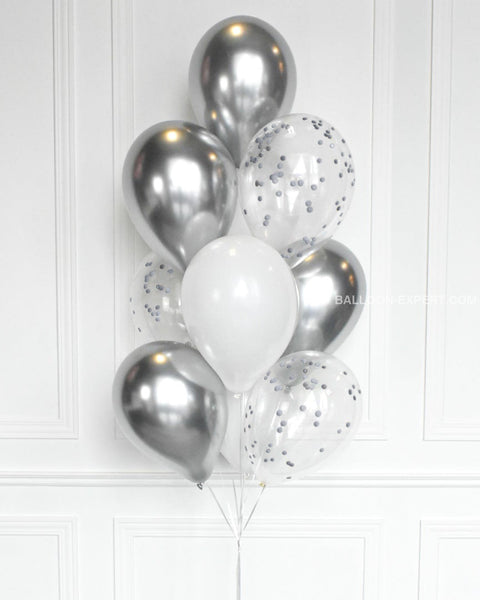 Silver and White - Confetti Balloon Bouquet close up product image