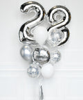 Silver and White - Custom Age Birthday Confetti Balloon Bouquet