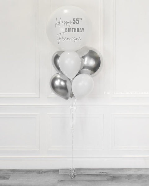 Silver and White - Personalized Jumbo Balloon Bouquet full length product image