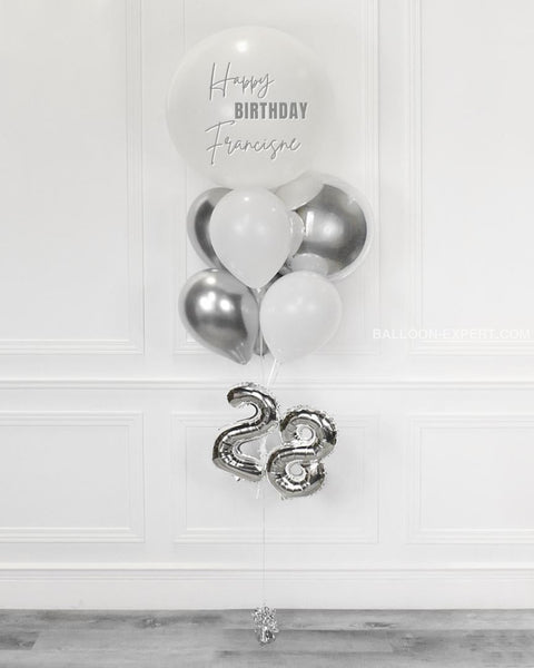 Silver and White - Personalized Jumbo Balloon Bouquet with 16" Number full length product image